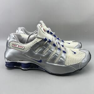 Nike Shox Running Shoes Men Size 12 Silver Blue White Mesh Comfort Low Sneakers